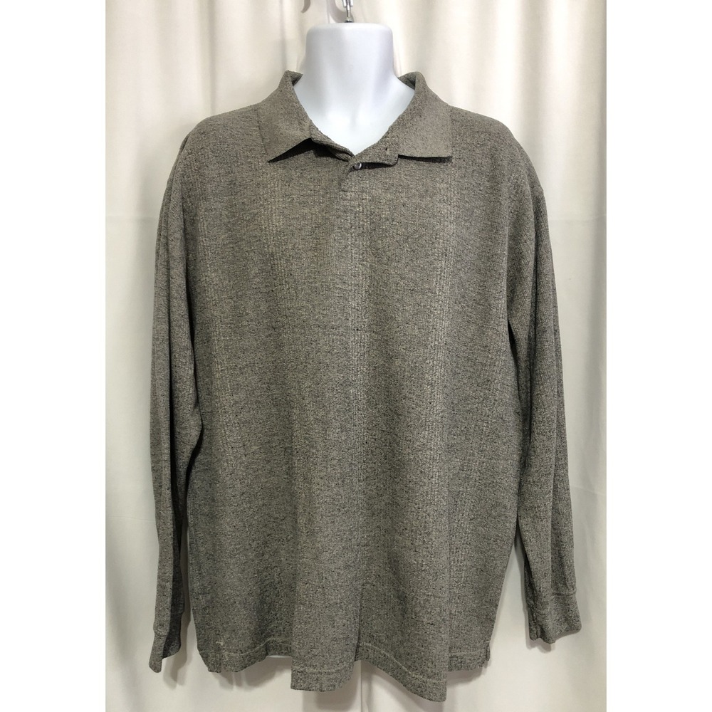 Knightsbridge Polo Shirt Mens XL Grey Excellent Long Sleeve Textured Knit Marled